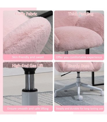 Fluffy Leisure Chair Office Chair w/ Backrest and Armrest for Bedroom Pink