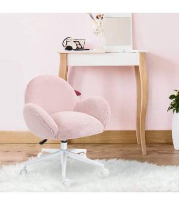 Fluffy Leisure Chair Office Chair w/ Backrest and Armrest for Bedroom Pink