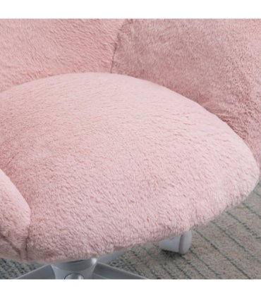 Fluffy Leisure Chair Office Chair w/ Backrest and Armrest for Bedroom Pink
