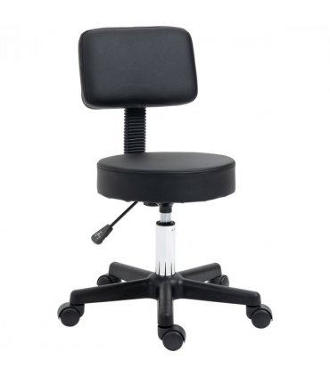 Salon Chair Swivel Adjustable Padded Seat Back 5 Wheels Black PU Leather 48cm