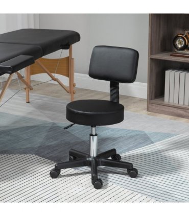 Salon Chair Swivel Adjustable Padded Seat Back 5 Wheels Black PU Leather 48cm