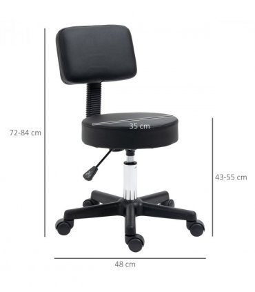 Salon Chair Swivel Adjustable Padded Seat Back 5 Wheels Black PU Leather 48cm