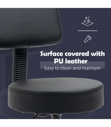 Salon Chair Swivel Adjustable Padded Seat Back 5 Wheels Black PU Leather 48cm