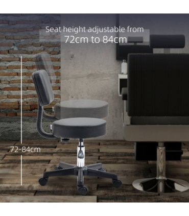 Salon Chair Swivel Adjustable Padded Seat Back 5 Wheels Black PU Leather 48cm