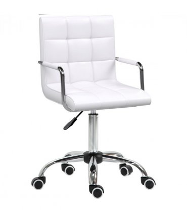 Mid Back PU Leather Home Office Chair Swivel Desk Chair with Arm, Wheel, White