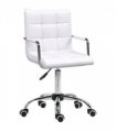 Mid Back PU Leather Home Office Chair Swivel Desk Chair with Arm, Wheel, White