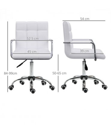 Mid Back PU Leather Home Office Chair Swivel Desk Chair with Arm, Wheel, White