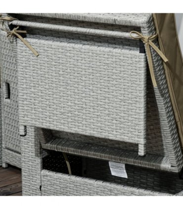 5-level Adjustable Rattan Sun Lounger w/ Storage Tea Table & Footstools, Beige
