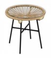 Side Table Black PE Rattan 50cmx50cmx50cm Round Vine Drawing Design Glass Top