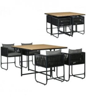 5-PC Rattan Dining Set, 4-seater Rattan Cube Dining Sets w/ Space-saving Design