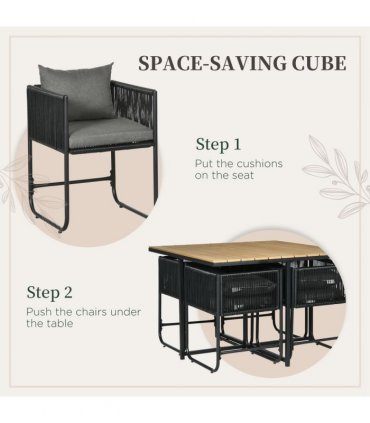 5-PC Rattan Dining Set, 4-seater Rattan Cube Dining Sets w/ Space-saving Design