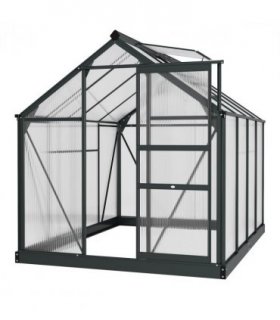 Greenhouse Polycarbonate Grey 190cm x 252cm x 201cm Aluminium Frame Slide Door