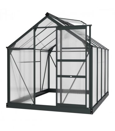 Greenhouse Polycarbonate Grey 190cm x 252cm x 201cm Aluminium Frame Slide Door