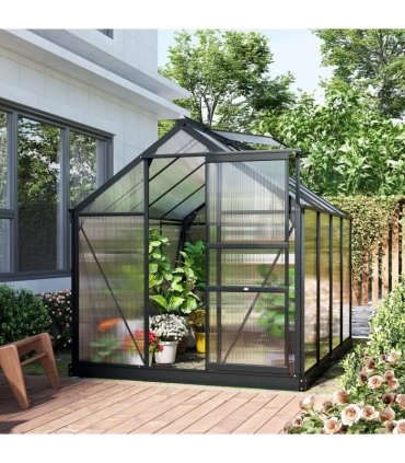 Greenhouse Polycarbonate Grey 190cm x 252cm x 201cm Aluminium Frame Slide Door