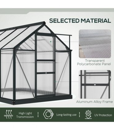 Greenhouse Polycarbonate Grey 190cm x 252cm x 201cm Aluminium Frame Slide Door