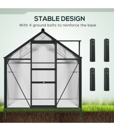 Greenhouse Polycarbonate Grey 190cm x 252cm x 201cm Aluminium Frame Slide Door