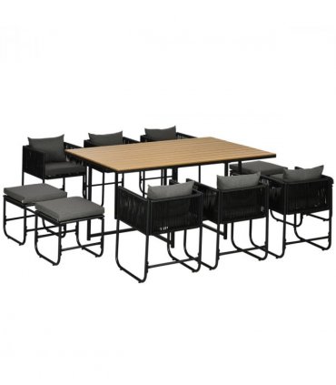 Dining Set, Rattan, Black, 165cmx110cmx75cm, 11-PC, 10-seater Table & Chair