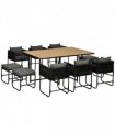 Dining Set, Rattan, Black, 165cmx110cmx75cm, 11-PC, 10-seater Table & Chair