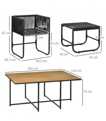 Dining Set, Rattan, Black, 165cmx110cmx75cm, 11-PC, 10-seater Table & Chair