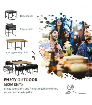Dining Set, Rattan, Black, 165cmx110cmx75cm, 11-PC, 10-seater Table & Chair