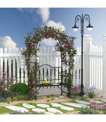 Garden Arch Bench Outdoor Patio Trellis Arbor for Climbing Plant Antique Black