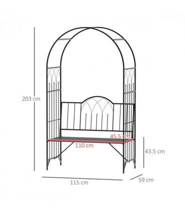 Garden Arch Bench Outdoor Patio Trellis Arbor for Climbing Plant Antique Black