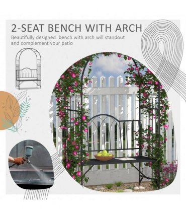 Garden Arch Bench Outdoor Patio Trellis Arbor for Climbing Plant Antique Black
