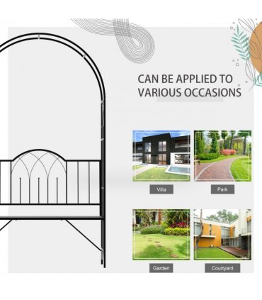 Garden Arch Bench Outdoor Patio Trellis Arbor for Climbing Plant Antique Black