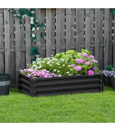 Raised Garden Bed Steel Planter Growing Box for Vegetables Flowers Grey
