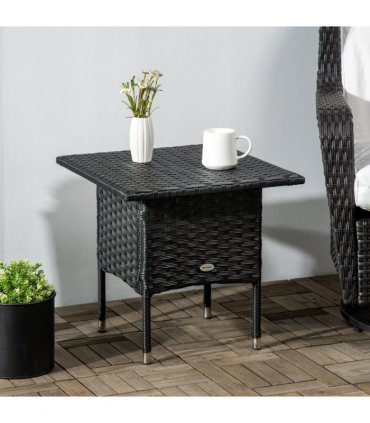 Outdoor Coffee Table PE  Black 50cmx50cmx47cm Rattan Side Table Patio Garden