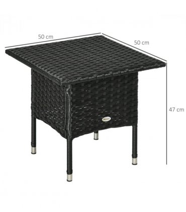 Outdoor Coffee Table PE  Black 50cmx50cmx47cm Rattan Side Table Patio Garden