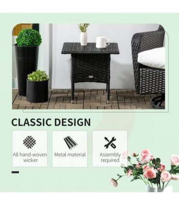 Outdoor Coffee Table PE  Black 50cmx50cmx47cm Rattan Side Table Patio Garden
