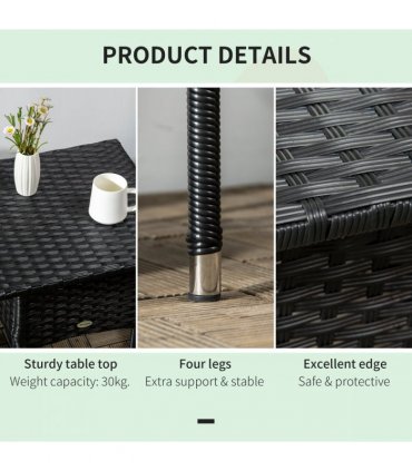 Outdoor Coffee Table PE  Black 50cmx50cmx47cm Rattan Side Table Patio Garden