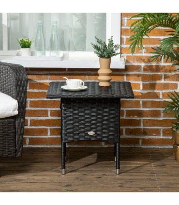 Outdoor Coffee Table PE  Black 50cmx50cmx47cm Rattan Side Table Patio Garden