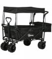 Trolley Cart Storage Wagon 4 Wheels w/ 2 Compartments Handle, Canopy, Black