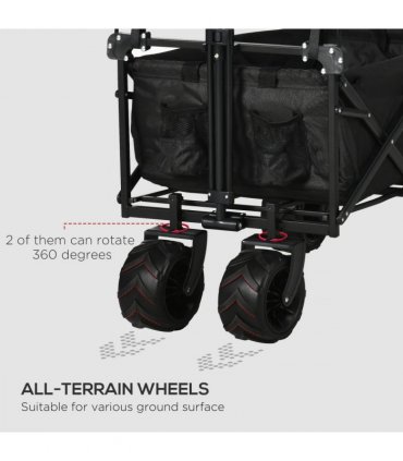 Trolley Cart Storage Wagon 4 Wheels w/ 2 Compartments Handle, Canopy, Black