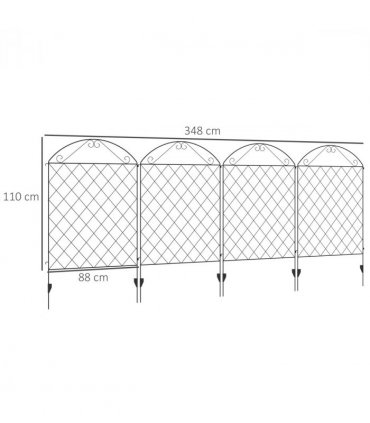 Metal Black 88cm x 110cm Garden Fencing Panels Elegant Vine Patterns 3.5m Length
