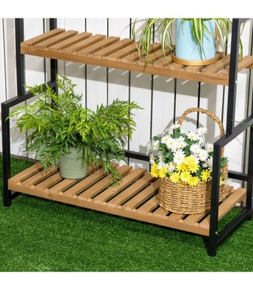 3 Tiered Plant Stand Rack with Hanging Hooks for Indoor Outdoor Decoration
