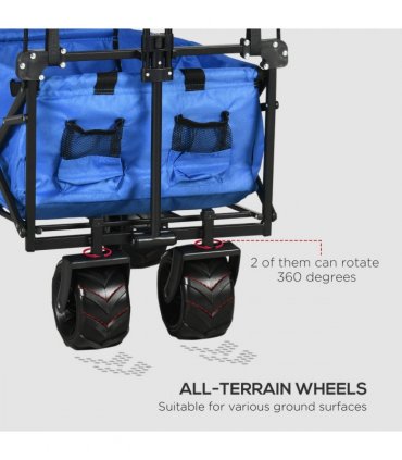 Trolley Cart Storage Wagon 4 Wheels w/ 2 Compartments Handle, Canopy, Blue