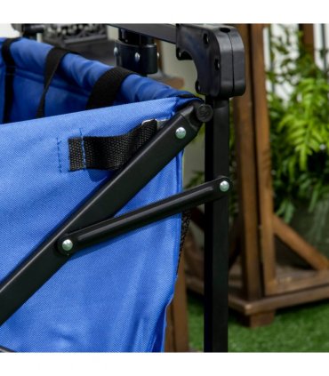 Trolley Cart Storage Wagon 4 Wheels w/ 2 Compartments Handle, Canopy, Blue