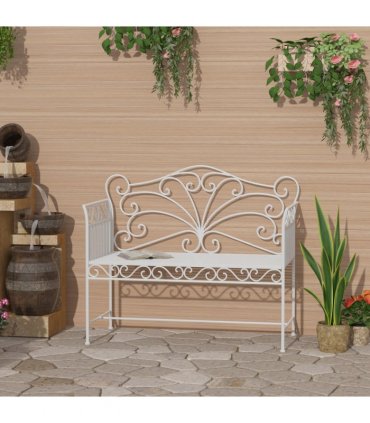 2 Seater Metal Bench Park Seating Outdoor Furniture Chair w/ Backrest White