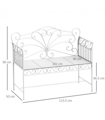 2 Seater Metal Bench Park Seating Outdoor Furniture Chair w/ Backrest White