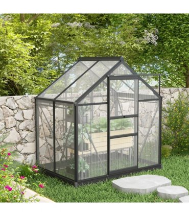 Polycarbonate Walk-In Garden Greenhouse Aluminium Frame w/ Slide Door 6 x 4ft