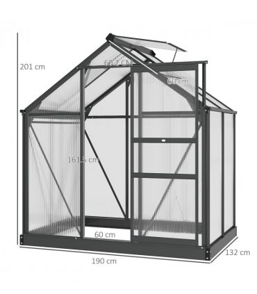 Polycarbonate Walk-In Garden Greenhouse Aluminium Frame w/ Slide Door 6 x 4ft