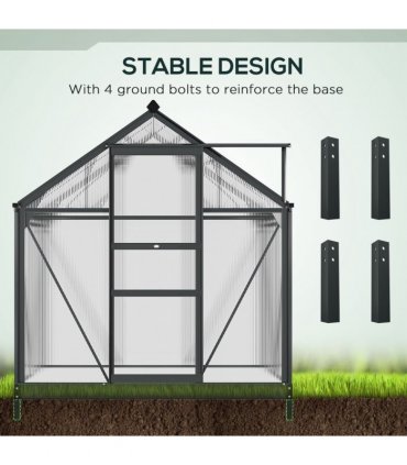 Polycarbonate Walk-In Garden Greenhouse Aluminium Frame w/ Slide Door 6 x 4ft