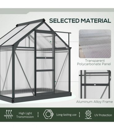 Polycarbonate Walk-In Garden Greenhouse Aluminium Frame w/ Slide Door 6 x 4ft