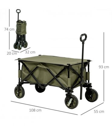 Folding Garden Trolley Collapsible Camping Trolley Steel with Folding Board