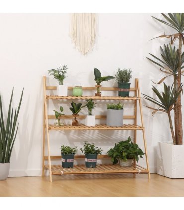Bamboo Natural wood finish 98cmx37cmx96.5cm 3-Tier Folding Plant Stand