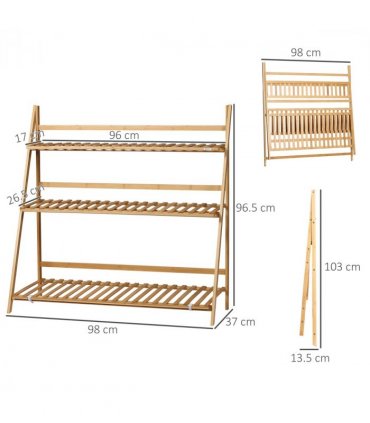 Bamboo Natural wood finish 98cmx37cmx96.5cm 3-Tier Folding Plant Stand