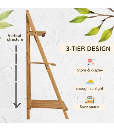 Bamboo Natural wood finish 98cmx37cmx96.5cm 3-Tier Folding Plant Stand